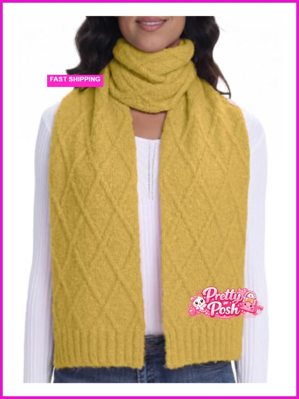 Womens Soft Warm Knit Winter Scarf Textured Diamond Cable Knit Cold Weather